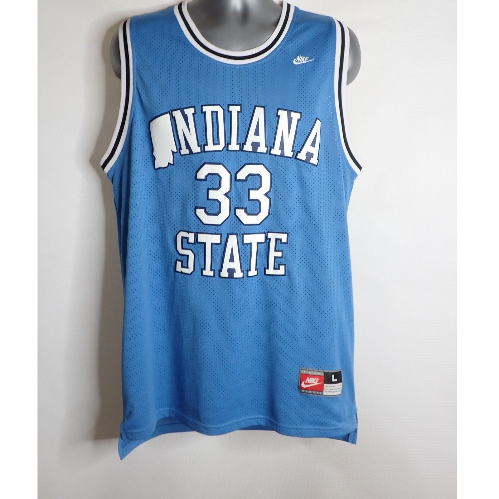 Nike Mens Larry Bird Indiana State Sycamores Basketball Jersey Blue Size L Retro
